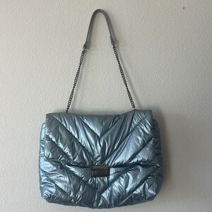 Stunning padded blue metallic Zara bag
